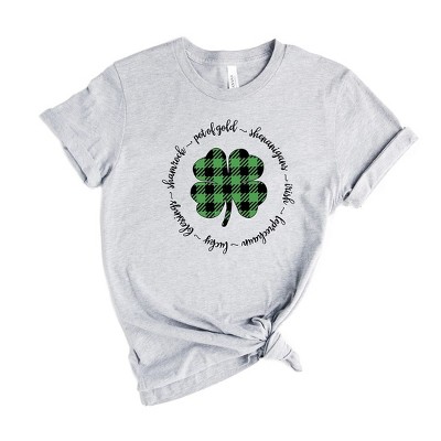 Simply Sage Market Women's  Buffalo Plaid Shamrock Circle Short Sleeve Graphic Tee