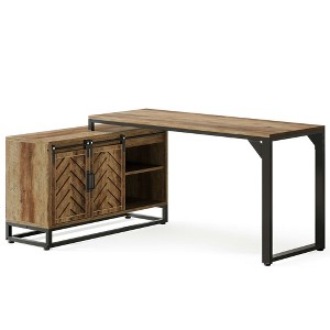 Resenkos Computer Desk, Office Desk, Study Desk,L-Shaped Executive Desk, 53" Farmhouse Computer Desk Corner Desk with Cabinet,Brown - 1 of 4