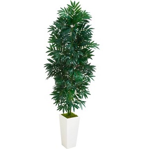 Nearly Natural 5-ft Bamboo Palm Artificial Plant in White Planter - 1 of 2