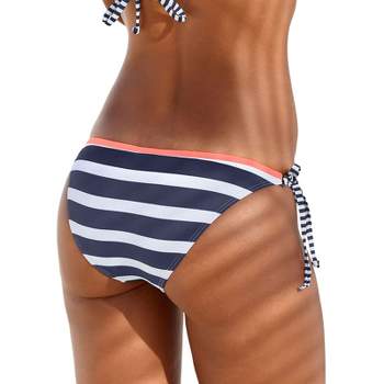 LASCANA Women's Striped Cheeky Bikini Swimsuit Bottom, Navy Striped, Size 12