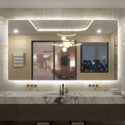 Apmir Super Bright 192 LEDs/m Back LED Lighted Anti-Fog Tempered Glass Bathroom/Vanity Mirror with ETL & 3-Year Warranty