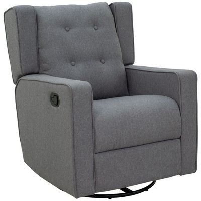 HOMCOM Wingback Recliner Chair Manual Rocking Sofa 360° Swivel Glider with Button Tufted, Padded Seat, Home Theater Seating for Living Room, Gray