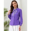 INSPIRE CHIC Women's Tie Neck Contrast Color Button Down Long Sleeves Shirt - 3 of 4