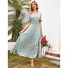 Coolmee Women Boho Floral Casual Smocked Ruffled Short Sleeve Dress Elegant V-Neck Split Maxi Dress - 3 of 4