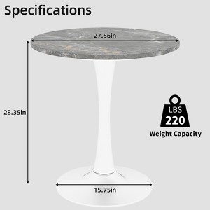 Gulches 27.6" Mid-Century Modern Coffee Table - Round Dark Gray Veined Faux Marble Top & White Pedestal, 2-4 People, Easy Clean - 1 of 4