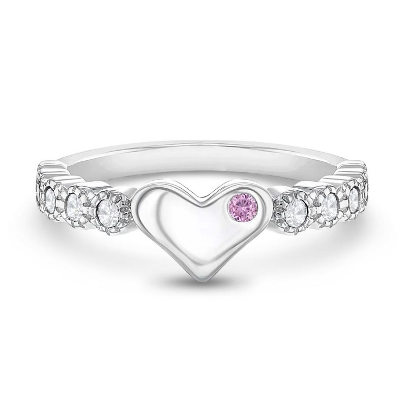 Girl's Heart & CZ Band Sterling Silver Ring - In Season Jewelry, 1 of 5