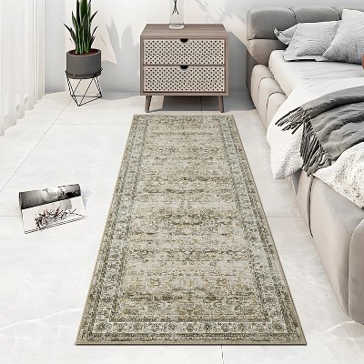 Vintage Floral Washable Rug Non-Slip, Retro Low Pile Throw Rug for Living Room Bedroom Dining Room, Soft Foldable Carpet