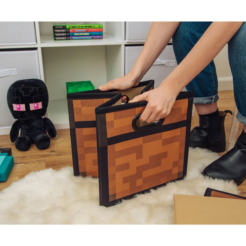 Ukonic Minecraft Brown Chest Fabric Storage Bin Cube Organizer with Lid | 13 Inches, 3 of 8