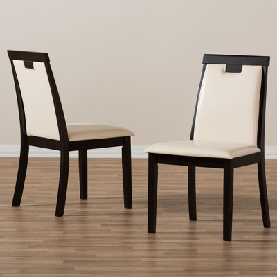 Evelyn Beige Faux Leather and Dark Brown Wood Dining Chairs