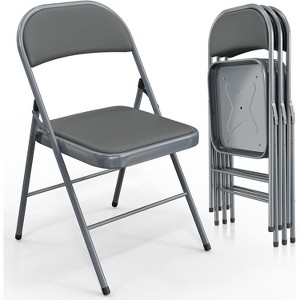 VINGLI 4 Pack Folding Chairs with Padded Seats, Metal Frame with Pu Leather Seat & Back, Capacity 350 lbs, Gray - 1 of 4