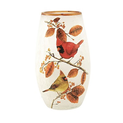 Stony Creek 7.25" Cardinal W/ Aspen Lit Med Vase Fall Birds Pre Lit Light Glass  -  Novelty Sculpture Lights