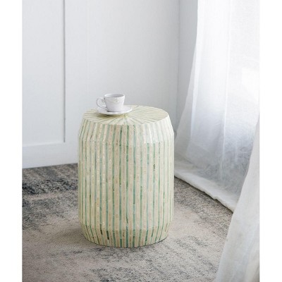 Kumasinova 14x14x18" Decorative End Table with Striped Pattern,2-In-1 Garden Stools for Living Room,Premium MDF Side Table,Art Decor,Cream/White