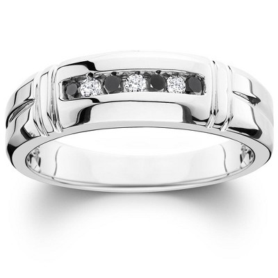 Pompeii3 1/3ct Black & White Diamond Mens Wedding Ring 10K White Gold