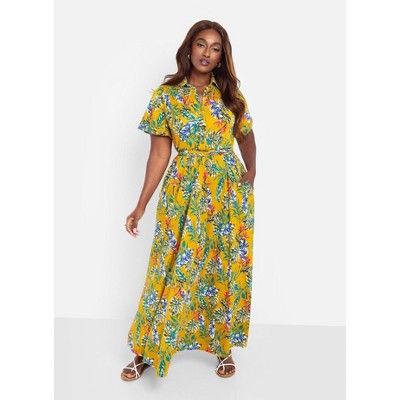 Rebdolls Women's Allow Me Floral Print Button Top Skater Maxi Dress