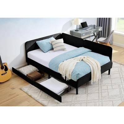 NicBex Twin/Full Size Bed Frame,Upholstered Platform Bed Frame with 2 Storage Drawers,Adjustable Velvet Sofa Bed for Living Room,Bedroom