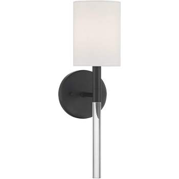 Possini Euro Design Myers Modern Wall Light Sconce Black Hardwire 5" Fixture Clear Acrylic White Fabric Shade for Bedroom Reading Living Room House