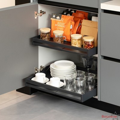 Basicwise Expandable Deep Drawer Organizer Adjustable Pull-Out Cabinet Storage Tray for Kitchen Organization — фото 4
