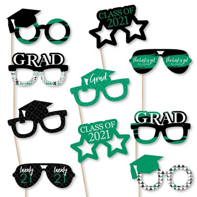 Big Dot of Happiness Green Grad Glasses - Best is Yet to Come - Green 2021 Paper Card Stock Graduation Party Photo Booth Props Kit - 10 Count