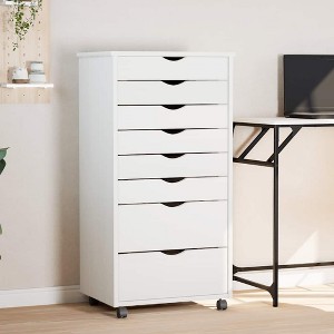 vidaXL Rolling Cabinet White Solid pine wood, engineered wood, plastic - 1 of 4