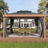Erommy 10' x 13' Hardtop Gazebo Metal Gazebo with Wood Grain Aluminum Frame, Galvanized Steel Double Roof with Netting and Curtains for Backyard - 3 of 3