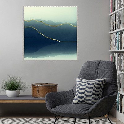Gold Lined Blue Abstract Mountain Framed Canvas Art