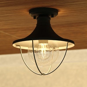 VAXCEL Dunlap Textured Black Coastal Outdoor Flush Mount Ceiling Light Clear Glass - 1 of 4
