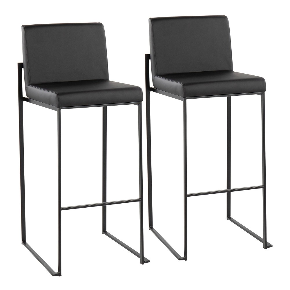 Photos - Chair LumiSource Set of 2 FujiHB PU Leather/Steel Barstools Black: Kitchen Count