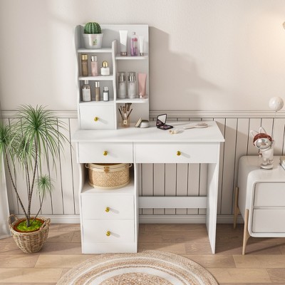 White dressing table, mirror and LED light