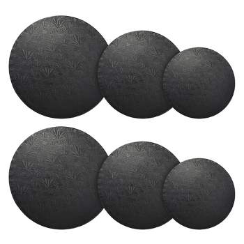 Juvale Set of 6 Black Cake Drums, 8, 10 and 12 Inch Round Boards for Baking (2 of Each Size)