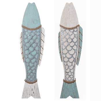 11" 2pc Couple Fish Wood Decorative Wall Art Light Blue/White - StyleCraft