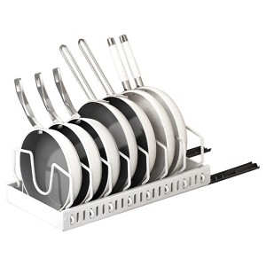 NewHome"Pull-Out Pots and Pans Organizer with 8 Adjustable Dividers, Rustproof Carbon Steel, Sliding Rack"Black&White - 1 of 4