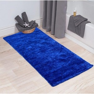 Home Mart Goods 2' x 5' Feet Navy Blue Shimmer Shag Shaggy Reversible Soft Solid Color Area Rug - 1 of 3