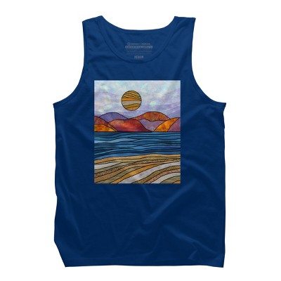 Men's Design By Humans Beach Landscape Stain Glass By Maryedenoa Tank Top