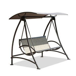 CAVINAS 2/3-Seat Patio Swing Chair,Outdoor Porch Swing with Adjustable Canopy and Steel,Outdoor Swing for Poolside,Backyard,Garden,Deck,Brown - 1 of 4