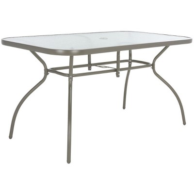 Laurenti 6-Person Grey Glass-Top Outdoor Dining Set with Umbrella