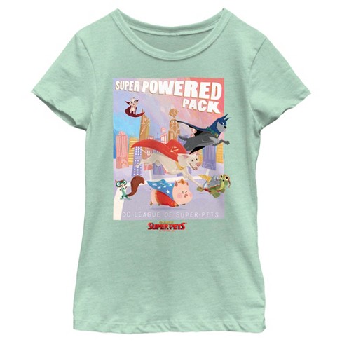 Girl\'s Dc League Of Super-pets Powered Pack Poster T-shirt - Mint - X Small  : Target