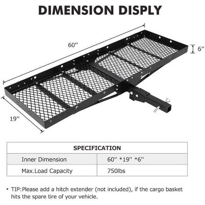 Hitch Mount Cargo Carrier Basket, Hauling Weight Capacity of 500 Lbs Hitch Cargo Carrier Rear Luggage Basket for Car SUV Camping Traveling