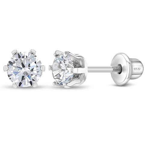 Solitaire Round Flat Back Sleeper Earrings Silver / Single