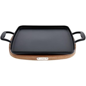 All-Clad Cast Iron Enameled Square Griddle with Acacia Trivet 11 Inch - 1 of 2