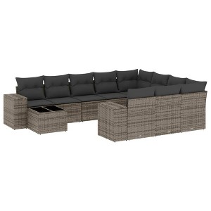 vidaXL 11 Piece Patio Sofa Set with Cushions Gray Poly Rattan - 1 of 4