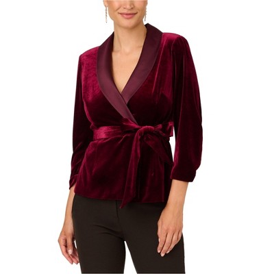 Adrianna Papell Womens Belted Blazer Jacket, Purple, 4