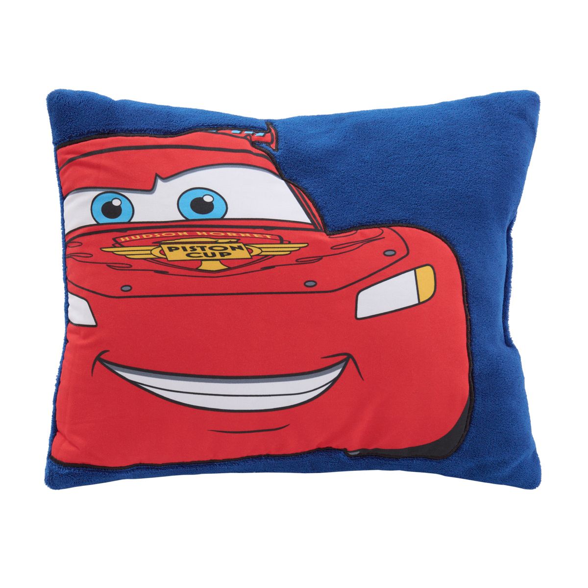 NoJo Disney Cars Lightning McQueen Appliqued Super Soft Plush Decorative Toddler Pillow, Blue, Red