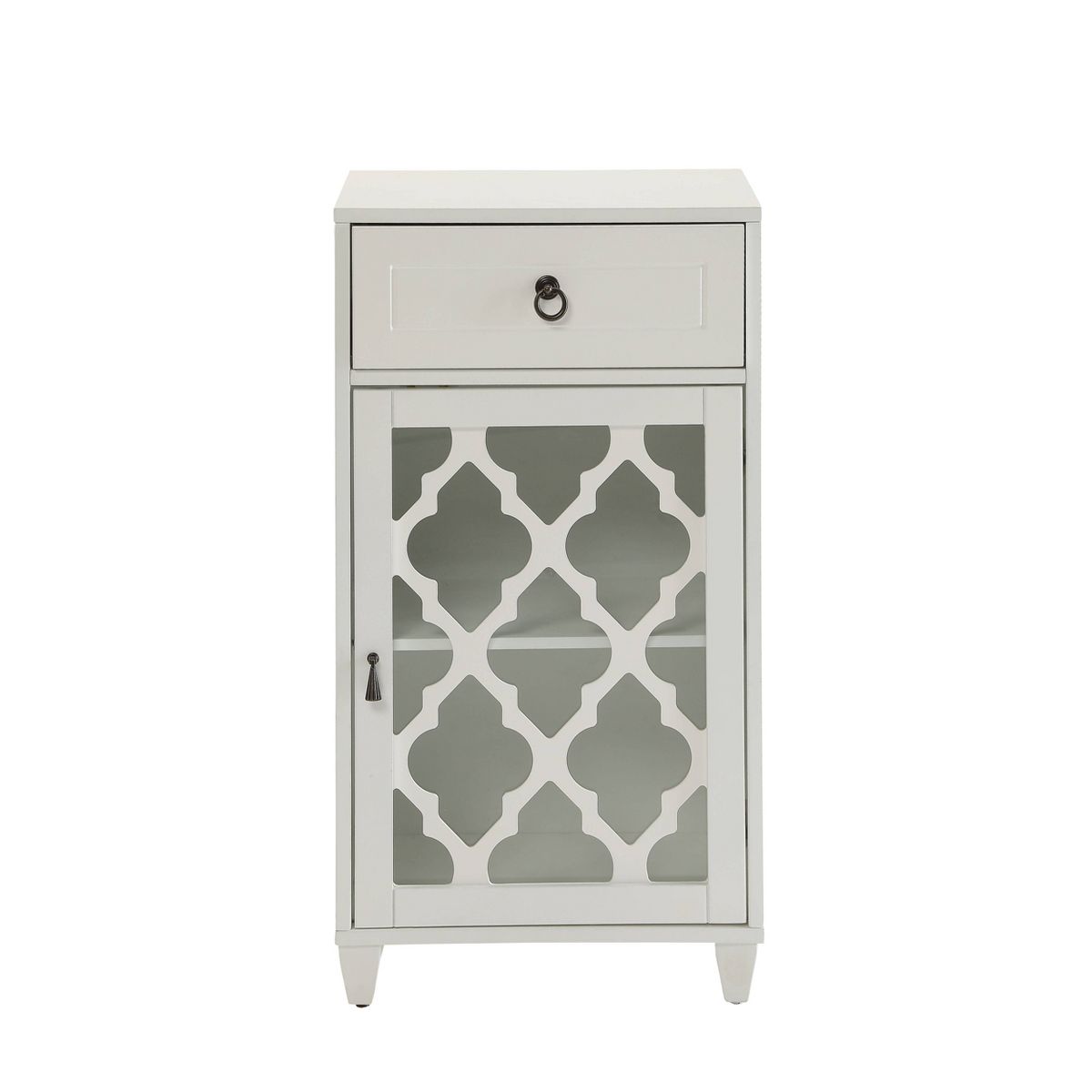 17" Ceara Accent Table White Finish - Acme Furniture: Glass Door, Fret Work, Storage - thumbnail 6
