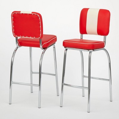Set of 2 30&#34; Raleigh Retro Counter Height Barstools Red/Chrome - Buylateral