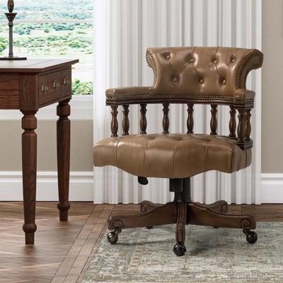 Zacharie  Chesterfield Captains Classical Genuine Leather Height-adjustable Executive Chair with Nailhead Trims  | KARAT HOME