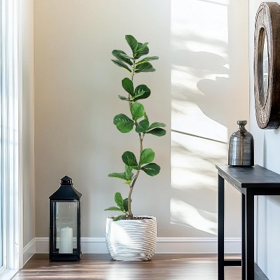 Artificial Fiddle Leaf Fig Tree, Fake Plant with Black Planter, Large Floor Plants for Home or Office Decor, Artificial Plants Indoor
