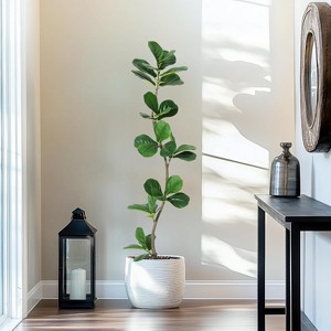 Artificial Fiddle Leaf Fig Tree, Fake Plant with Black Planter, Large Floor Plants for Home or Office Decor, Artificial Plants Indoor - 1 of 4