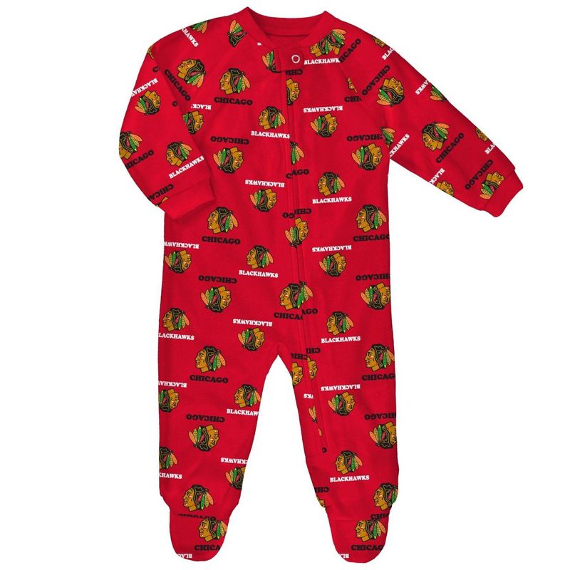 NHL Chicago Blackhawks Infant All Over Print Sleeper Bodysuit, 1 of 2
