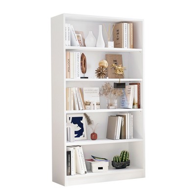 Lirago Adjustable 5-Shelf Wooden Bookcase-Freestanding Home Office & Living Room Storage White 11.6"W * 33"L * 60"H