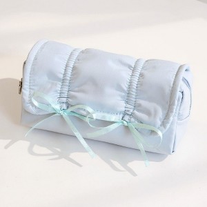 Anna-Kaci Quilted Satin Ribbon Pencil Case with Zipper Closure and Large Storage Capacity 7.9x4.3x2.7 in - 1 of 4
